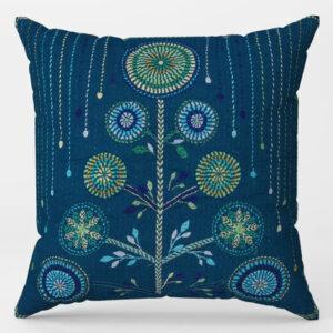 Teal Nakshi Kantha Embroidered Cotton Cushion Cover