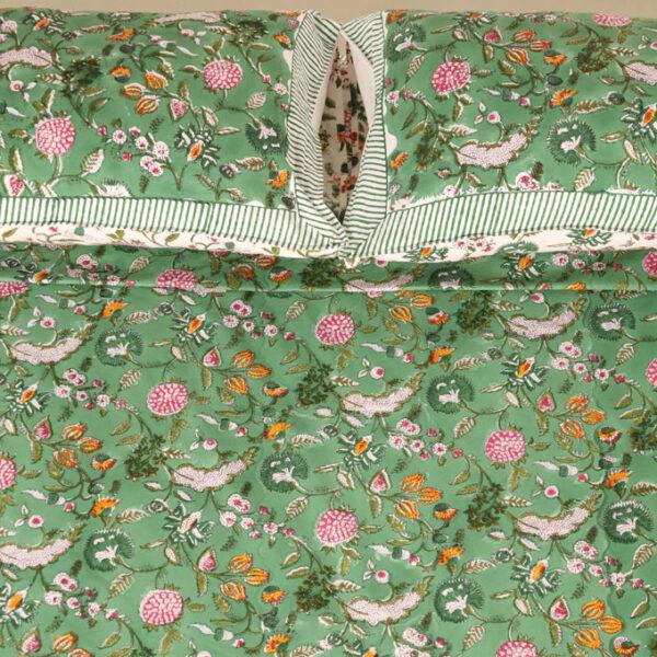 Hand Block Printed 100% Cotton Bedsheet - Forest Green Floral - Image 2