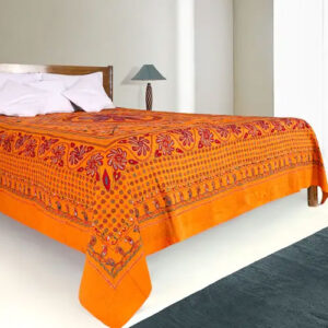 Orange Nakshi Kantha Embroidered Cotton Bed Cover