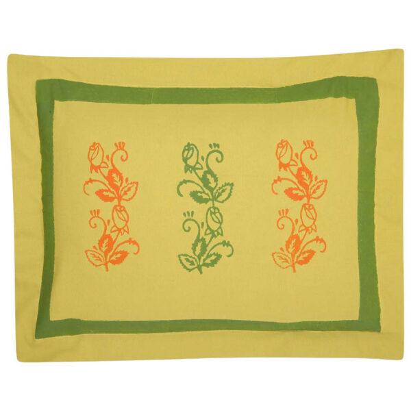 Mustard Printed Cotton Pillow Cover