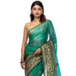 Purple Appliqued and Embroidered Muslin Saree