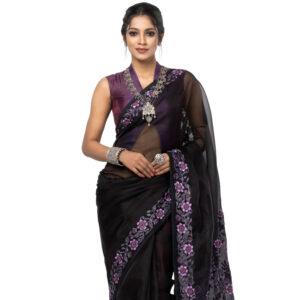 Black Embroidered Muslin Saree