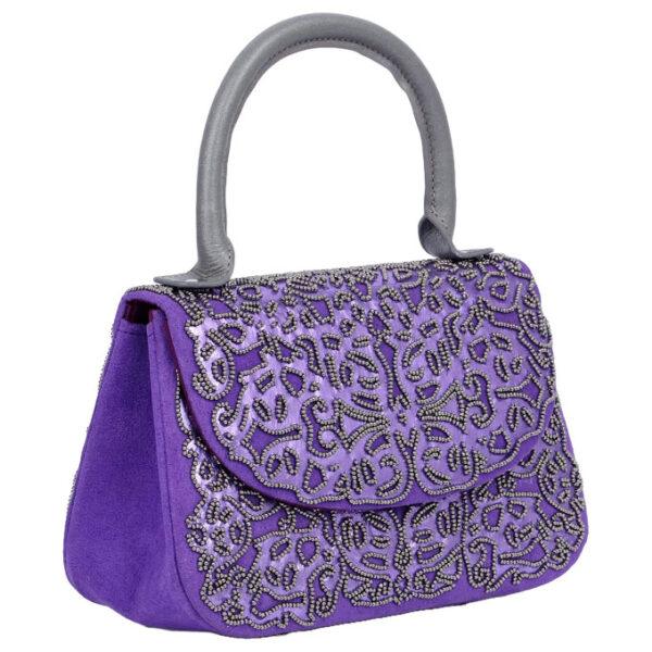 Purple Erri Embroidered Mixed Fabric Bag