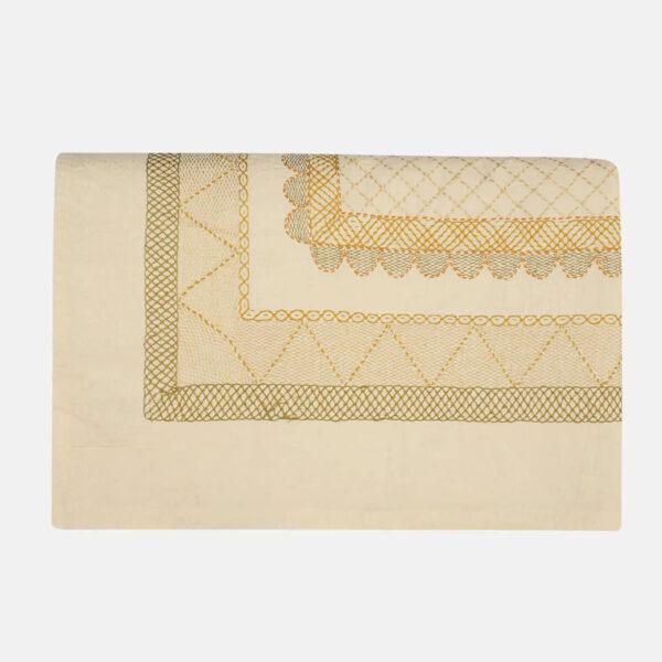 Beige Nakshi Kantha Embroidered Cotton Bed Cover - Image 2