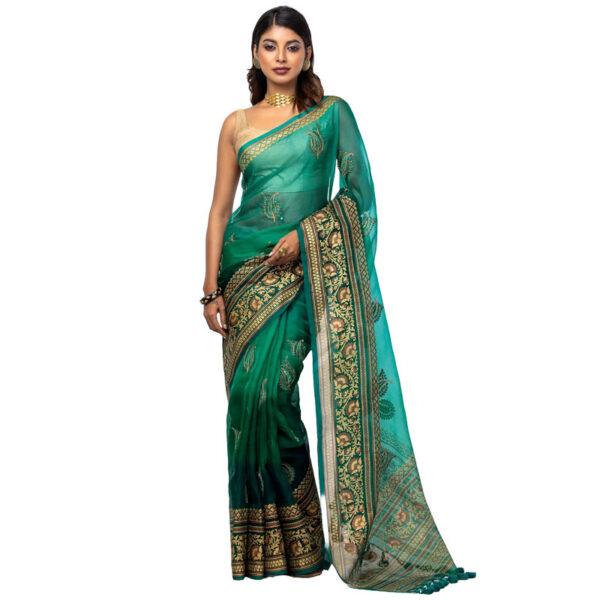 Purple Appliqued and Embroidered Muslin Saree - Image 2