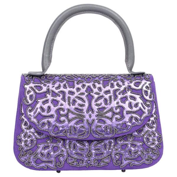 Purple Erri Embroidered Mixed Fabric Bag - Image 2