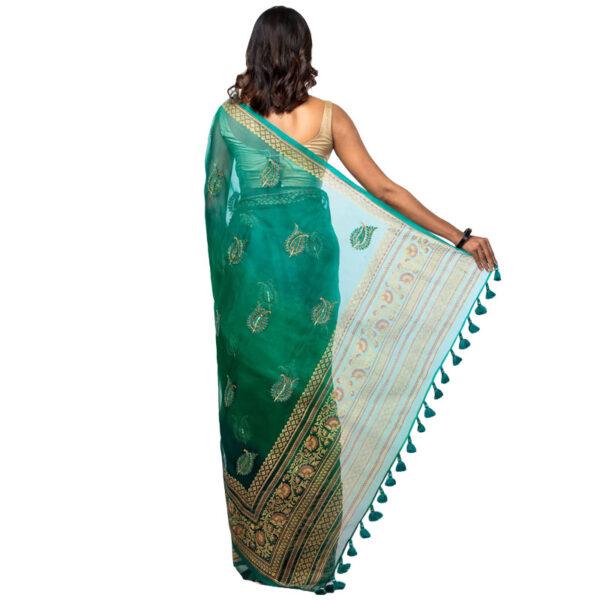Purple Appliqued and Embroidered Muslin Saree - Image 3