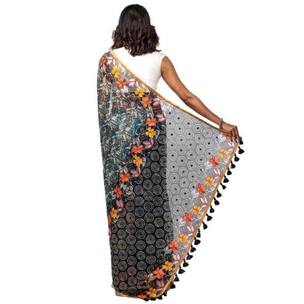 Multicolour Printed and Embroidered Muslin Saree - Image 3