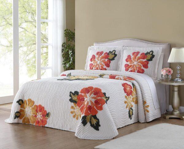 'JOBA' White|Yellow|Orange|Green - Punch Needle Bedspread & Pellow Cover set - Image 2