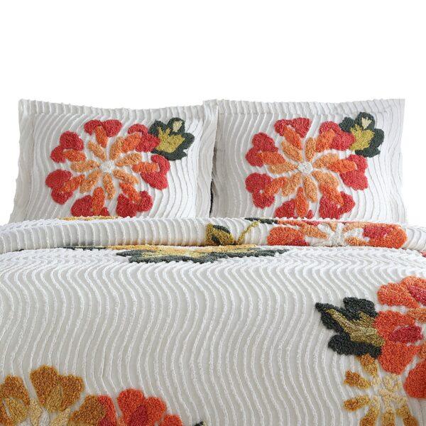 'JOBA' White|Yellow|Orange|Green - Punch Needle Bedspread & Pellow Cover set - Image 3